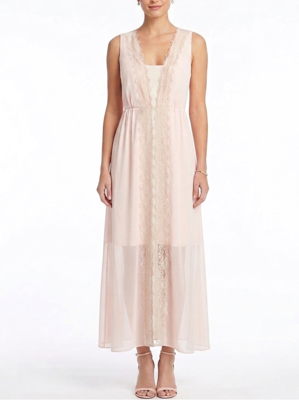 NWT XT Studio Italy Pink Lace Trim Maxi Dress Romantic Sz M